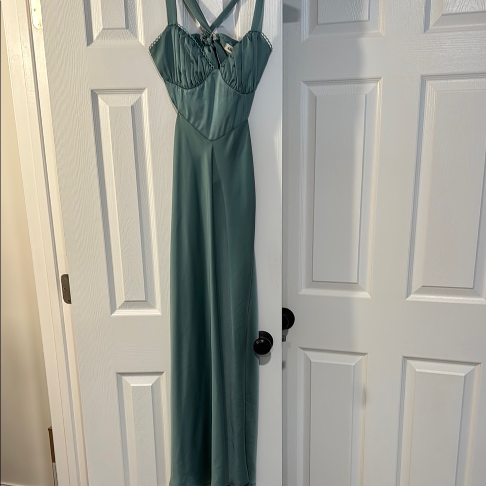 Hello Molly Green Ruched Halter Maxi Dress